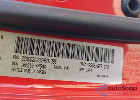 2019 Dodge Challenger Sxt z USA, uszkodzony, nr VIN 2C3CDZAG8KH531385